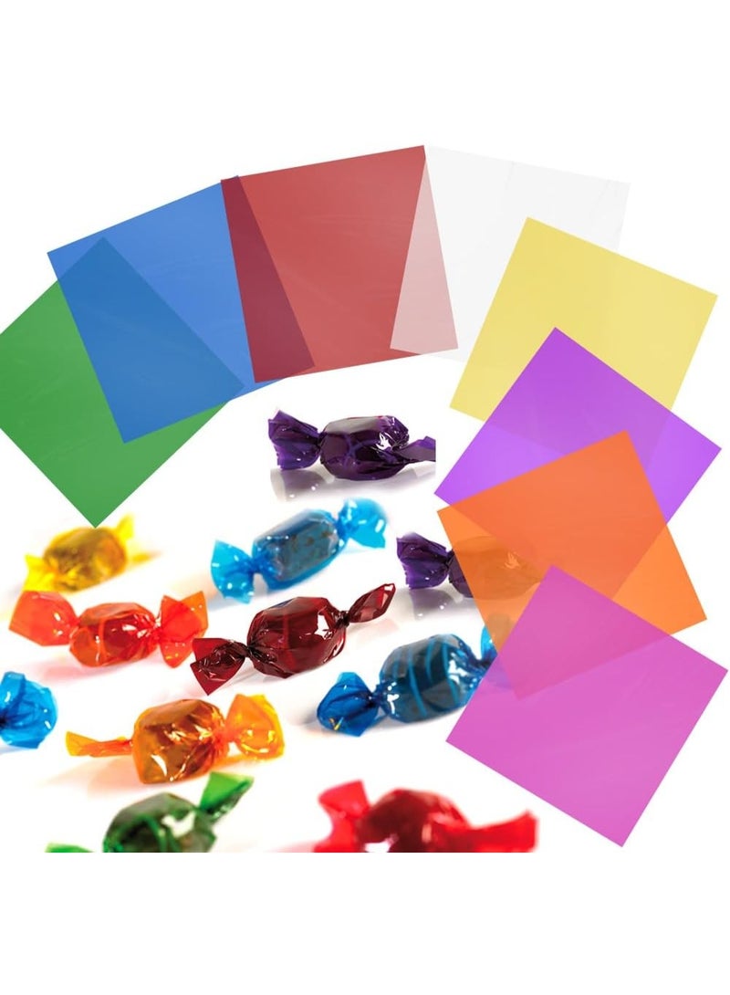 Cellophane Wrap, 160pcs Cellophane Sheets, 8 Multi-Colors Colored Cellophane, 7.5x7.5 Inch Transparent Colored Plastic Wrap, Colored Cellophane Wrap for Christmas Valentine DIY Arts Crafts Decorations - Image 2